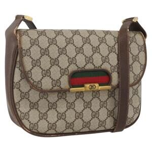 GUCCI GG Supreme Web Sherry Line Bag PVC Beige Gold 22 001 4159 Auth 160089